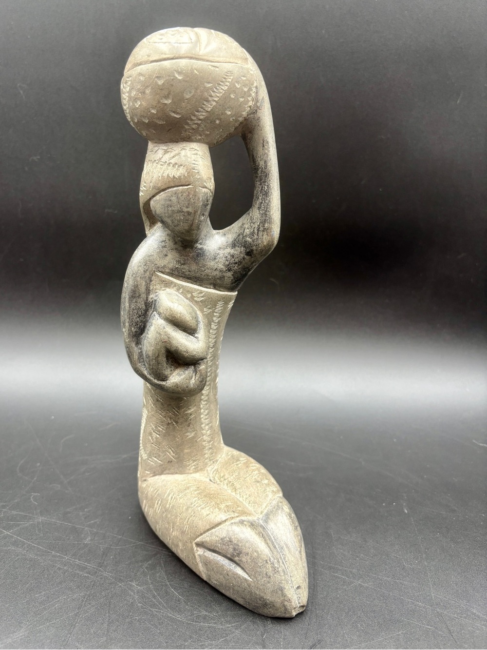 Vintage Hand-Carved African Soapstone Sculpture Mother Child 13" Figurative Art